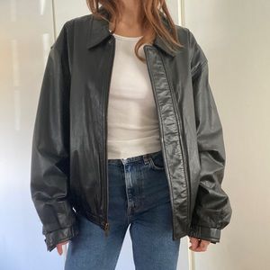 Vintage Leather Oversized Bomber Jacket